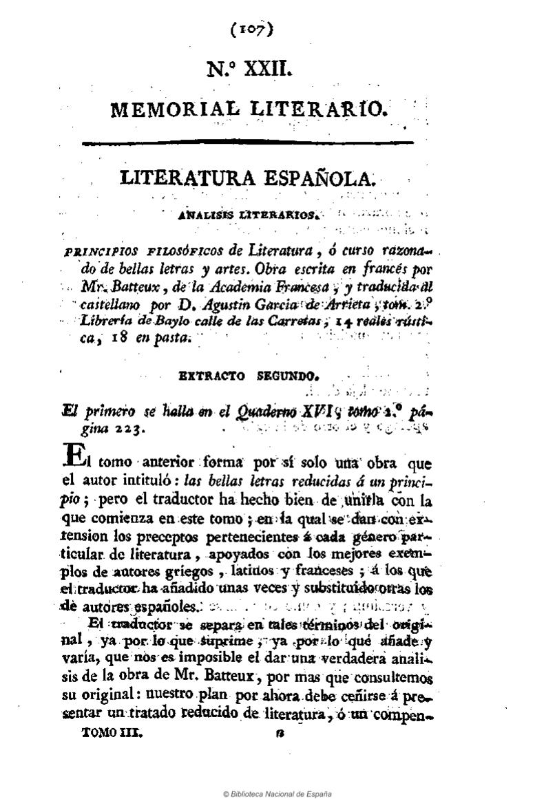 Análisis literarios. Principios de la literatura. Extracto segundo. Tomo II