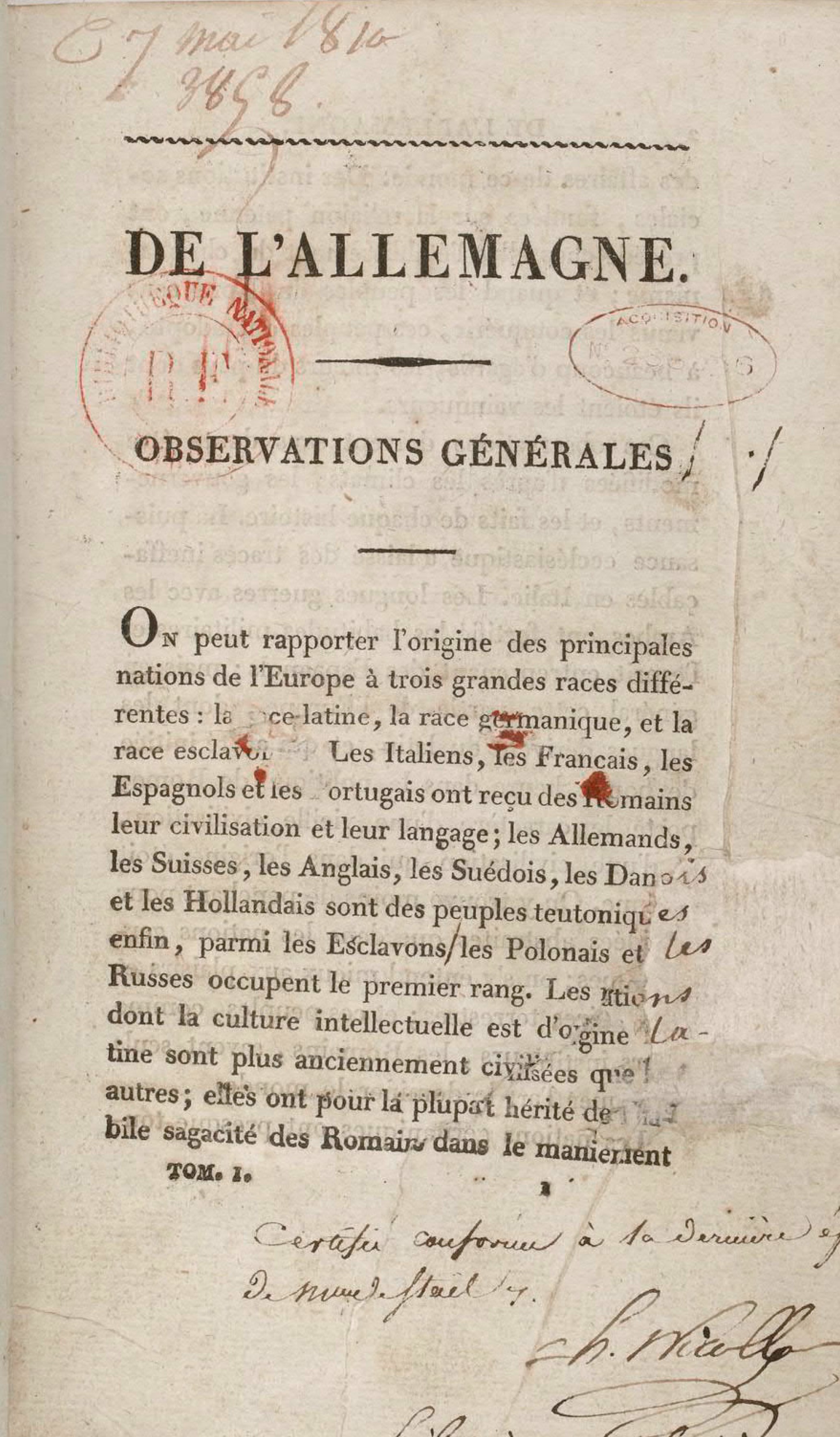 De l'Allemagne. Des moeurs des Allemands, Tome premier