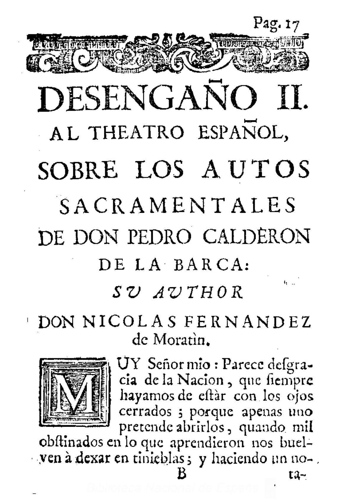 Desengaño II al theatro español, sobre los autos sacramentales de don Pedro Calderón de la Barca