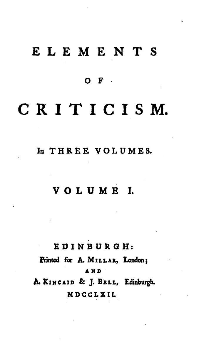 Elements of Criticism, Volumen I