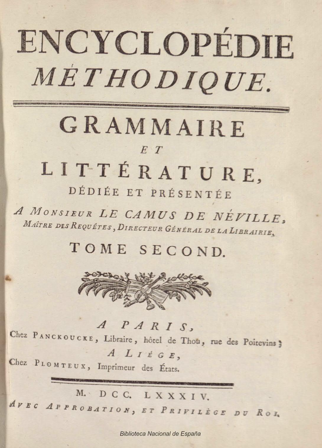 Encyclopédie méthodique. Grammaire et Littérature, Tome II