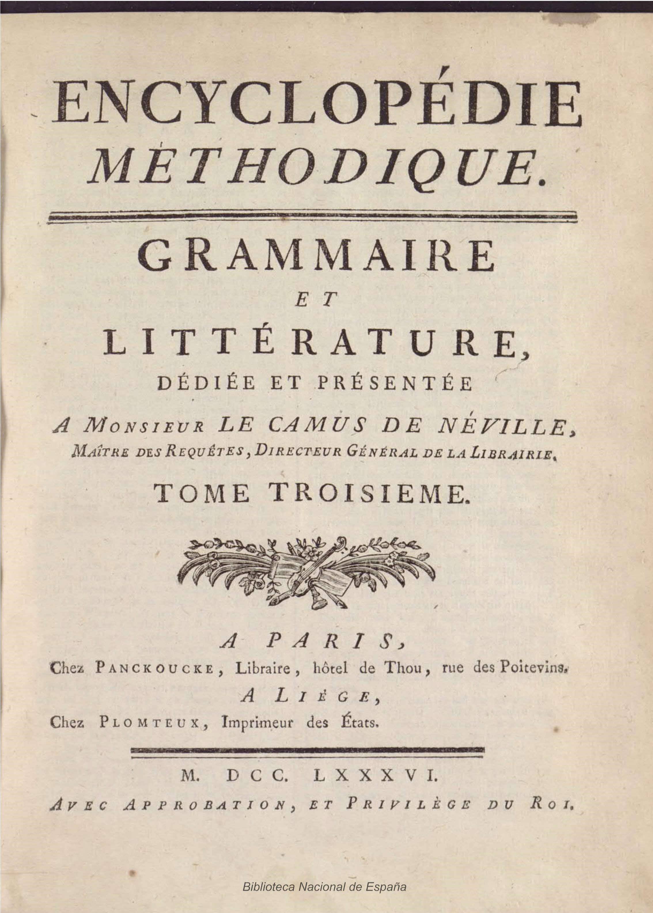Encyclopédie méthodique. Grammaire et Littérature, Tome III