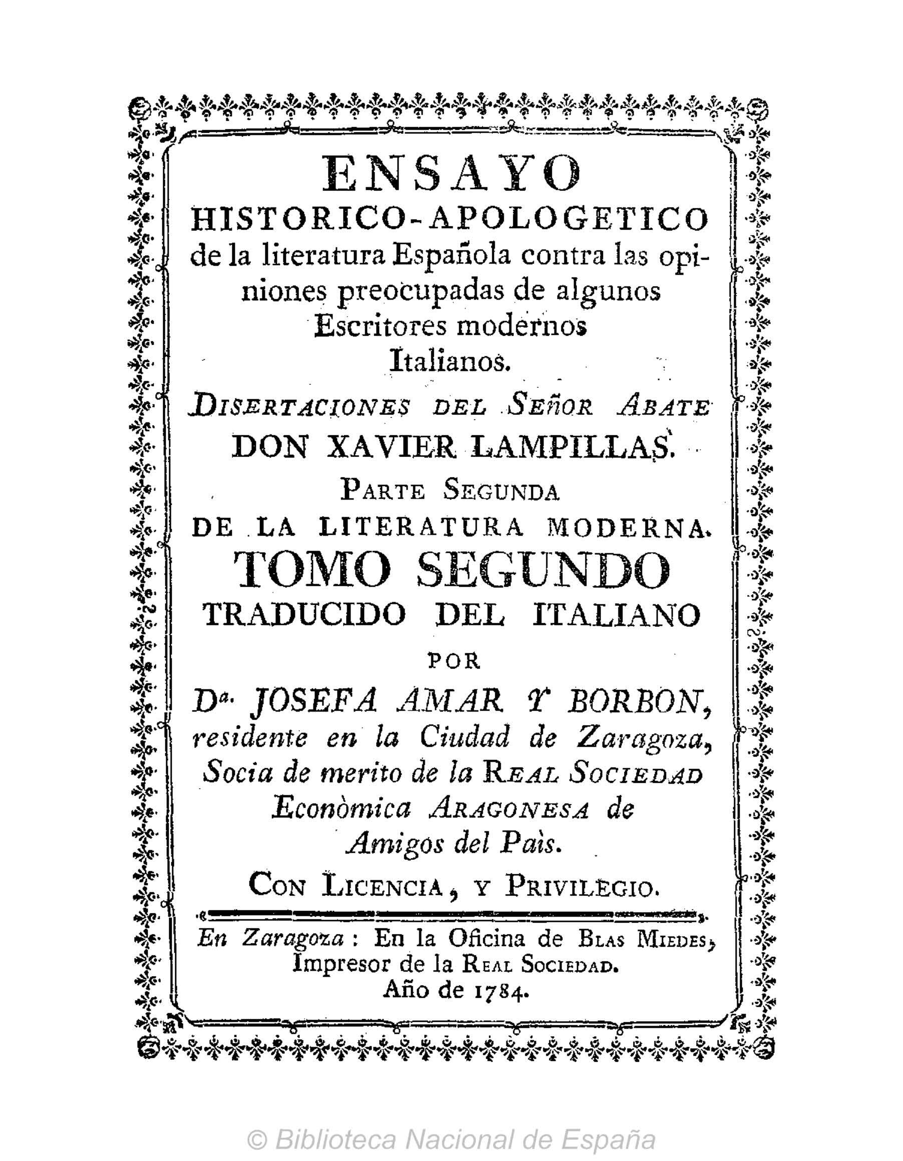 Ensayo histórico-apologético de la literatura española contra las opiniones de algunos escritores modernos italianos, Parte II, Tomo II