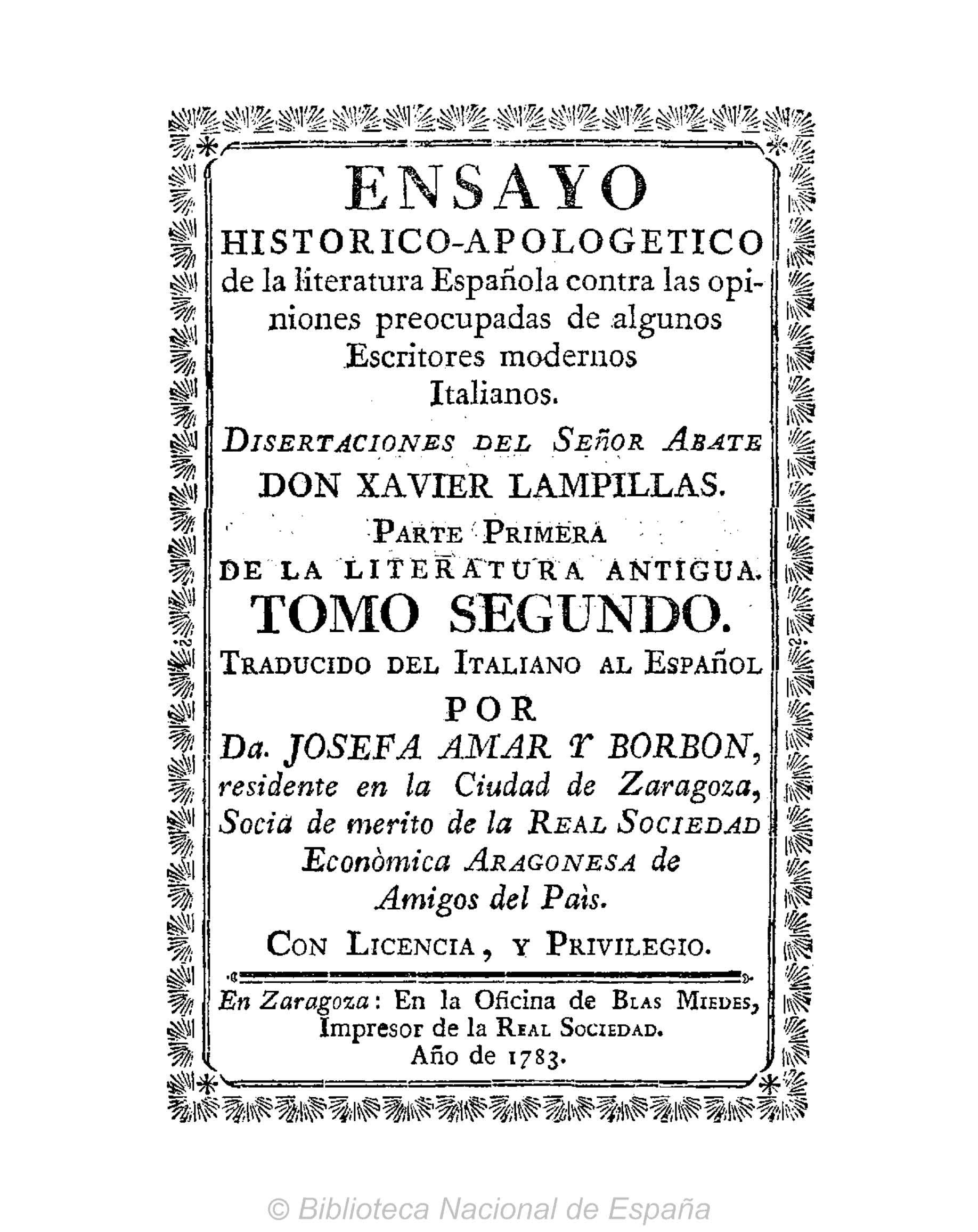 Ensayo histórico-apologético de la literatura española contra las opiniones de algunos escritores modernos italianos, Parte I, Tomo II