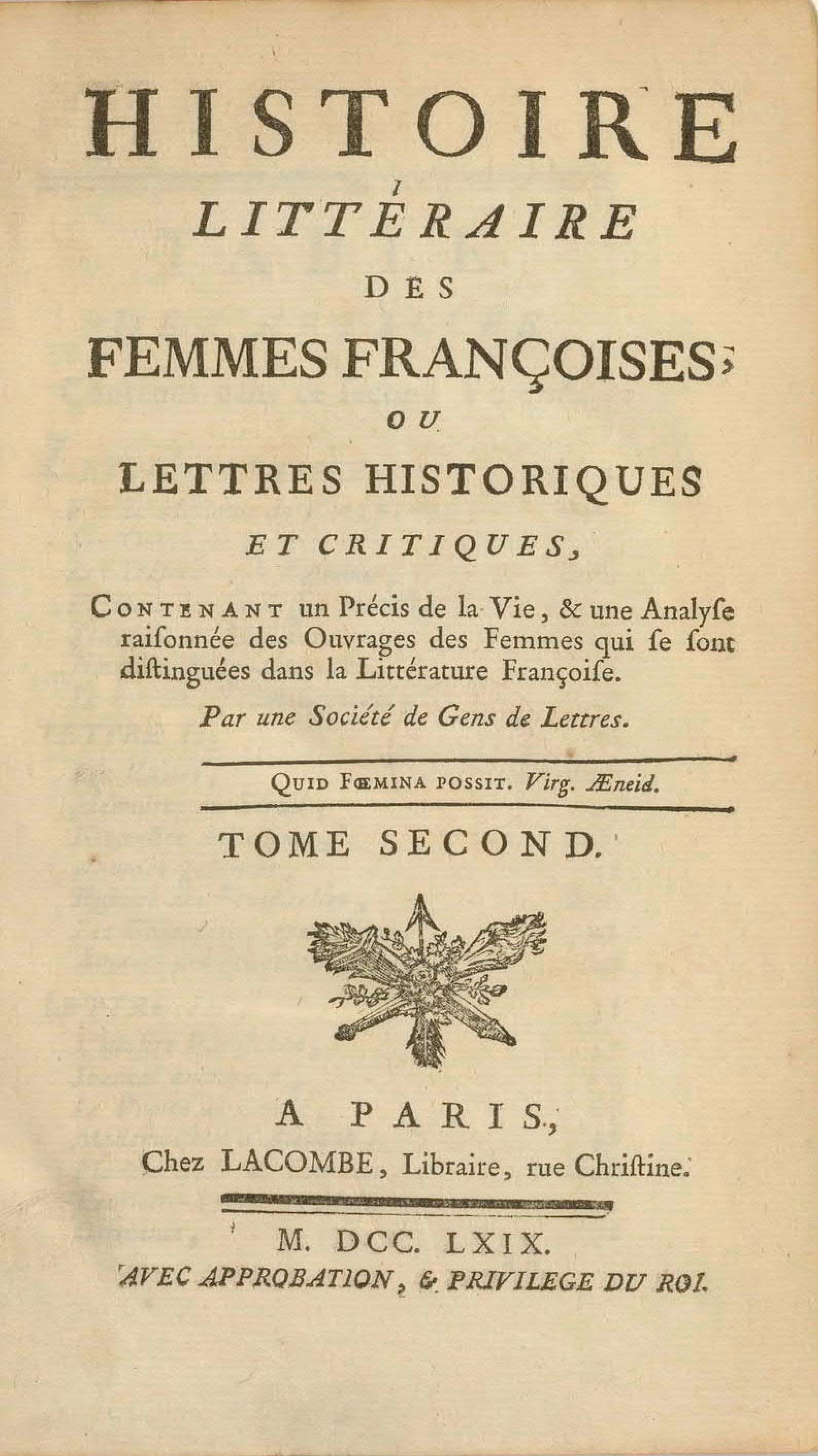 Histoire littéraire des femmes françoises ou Lettres historiques et critiques, Tome second