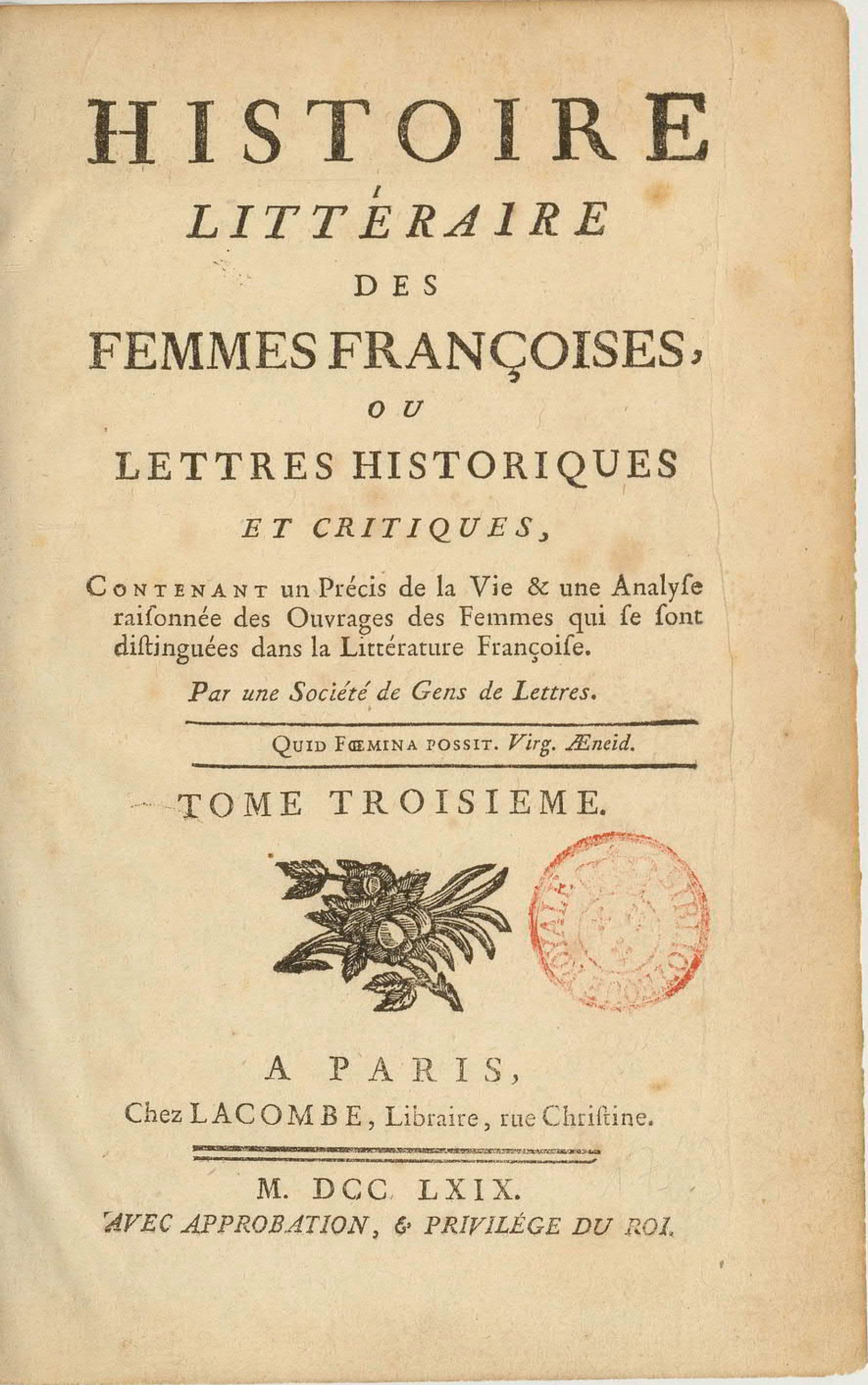 Histoire littéraire des femmes françoises ou Lettres historiques et critiques, Tome troisème