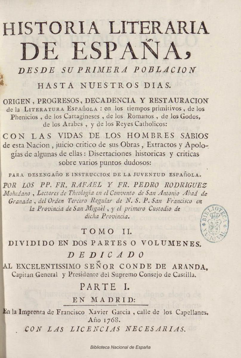 Historia literaria de España, desde su primera población hasta nuestros días, Tomo II, Parte I