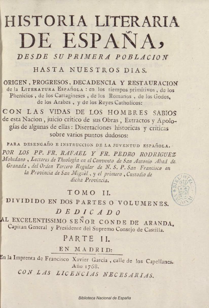 Historia literaria de España, desde su primera población hasta nuestros días, Tomo II, Parte II