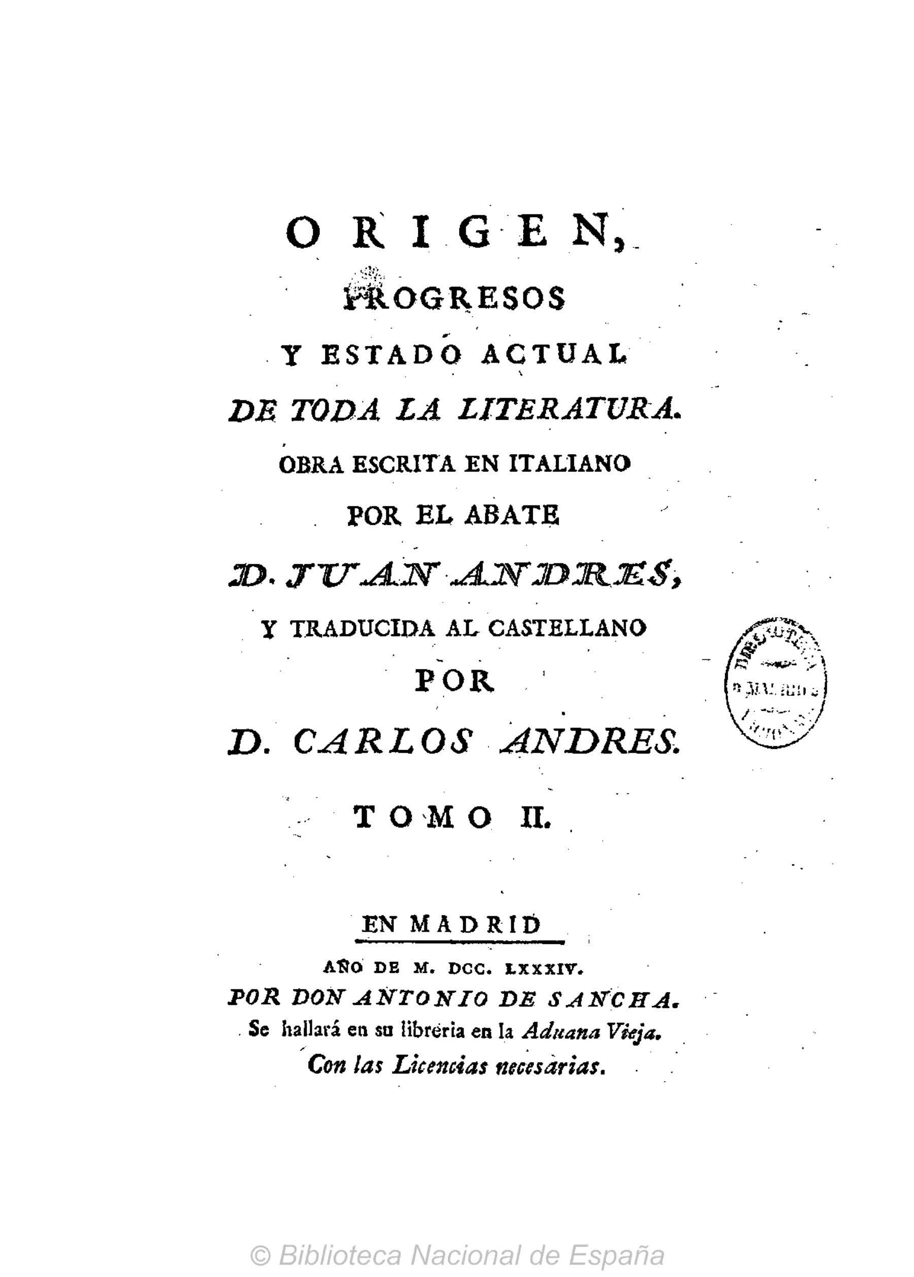 Origen, progresos y estado actual de toda la literatura, Tomo II