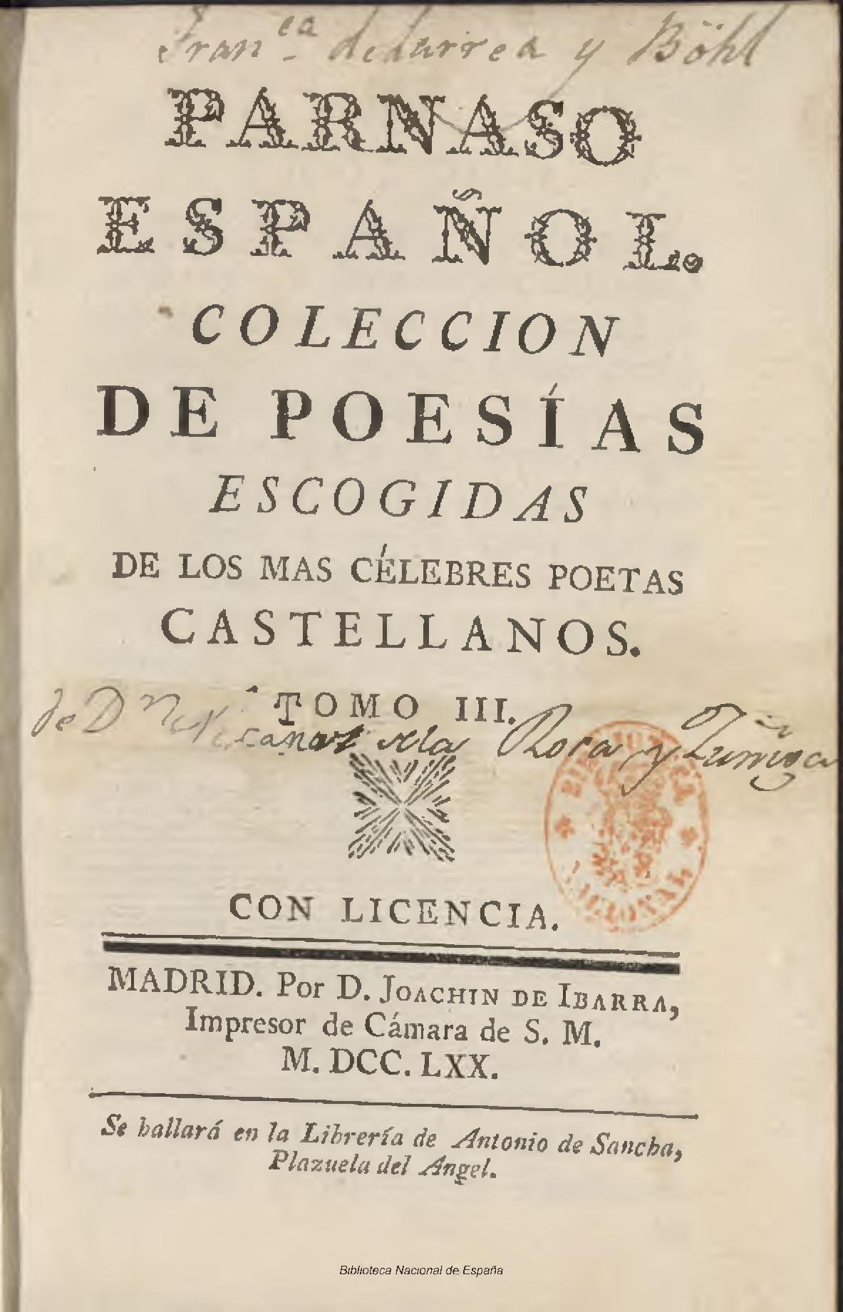 Parnaso español. Colección de poesías escogidas de los más célebres poetas castellanos, Tomo III